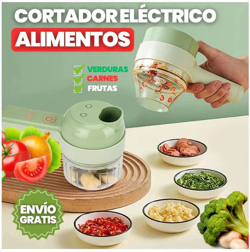 Súper Cortador de Alimentos Eléctrico Portátil Multifuncional 4 en 1 🔥 OFERTA