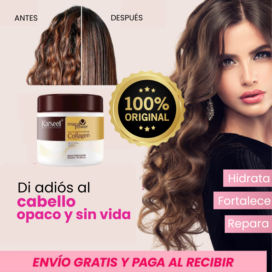 Mascarilla Karseell® Collagen Original 500ml– Cabello Hidratado, Reparado y Fuerte Siempre 💖 + brinde (Serum Facial Antienvejecimiento)