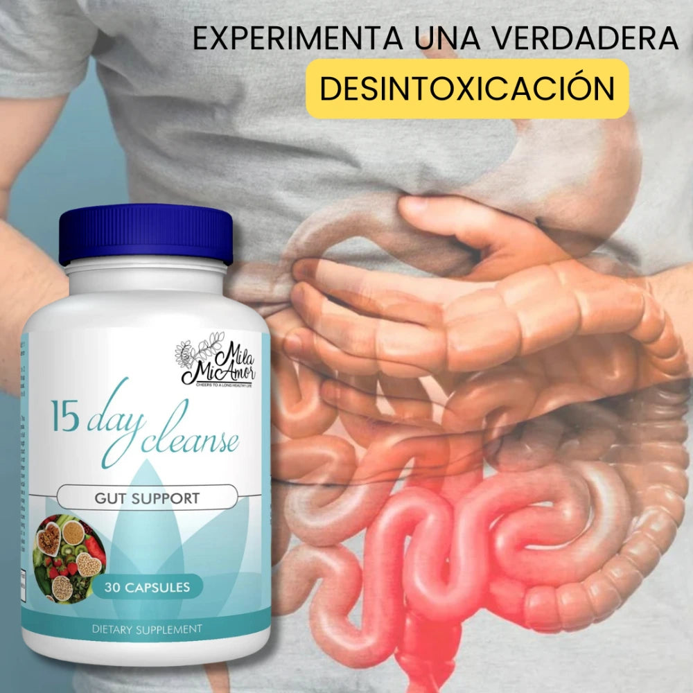 Day Cleanse Detox Limpieza 15 Días- Desintoxicación Avanzada Inntestinal Sin Sabor 30 Cápsulas 🌾
