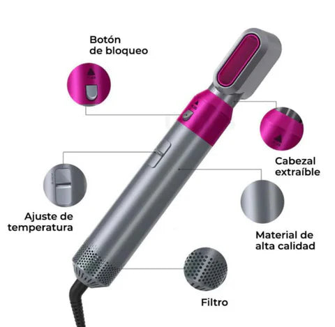 Deluxe Hair Cepillo Iónico Secador Alisador Rizador Peine 5 En 1 💓